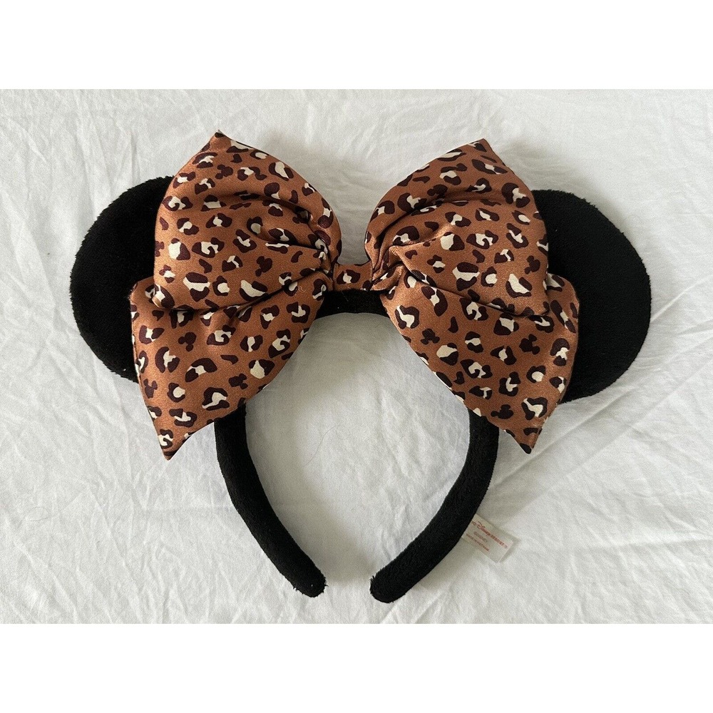 Tokyo disney Resort Headband Minnie Mouse Leopard Print Ribbon Black Ears Japan